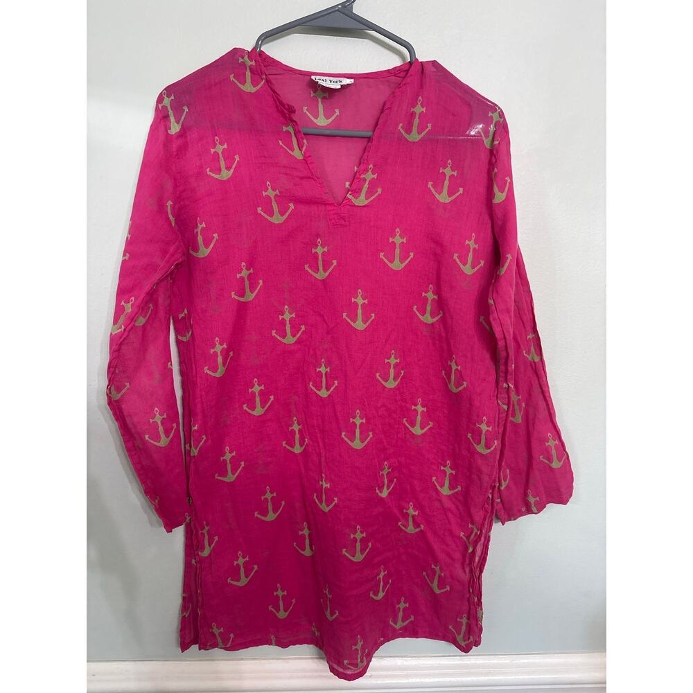 Lexi York Pink Anchor Print Tunic Top | 100% Cotton | Size S